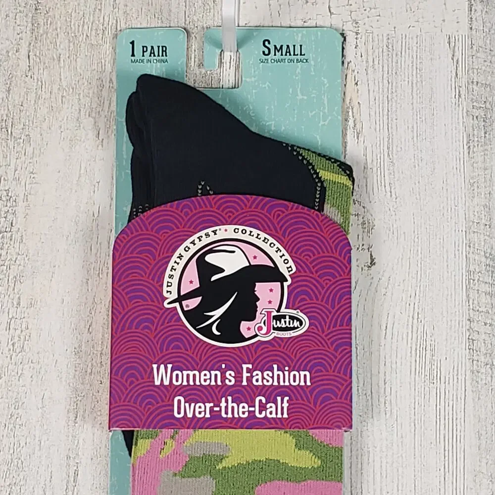 NWT Justin Boots Fashion Cushioned Sole Over The Calf Socks Women's Size Small